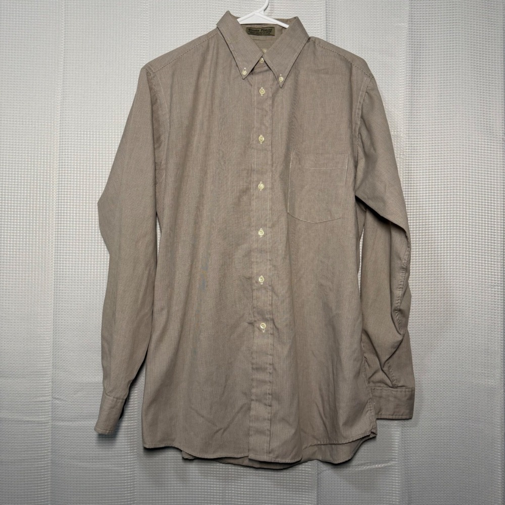 Bill Blass Signature Men's Button Down‎ Shirt Khaki Tan Pinpoint Size 15 34/35